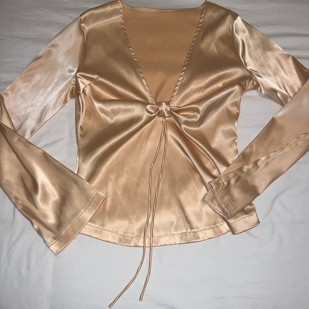 SHEIN Satin Tie-Front Top in Butter Yellow